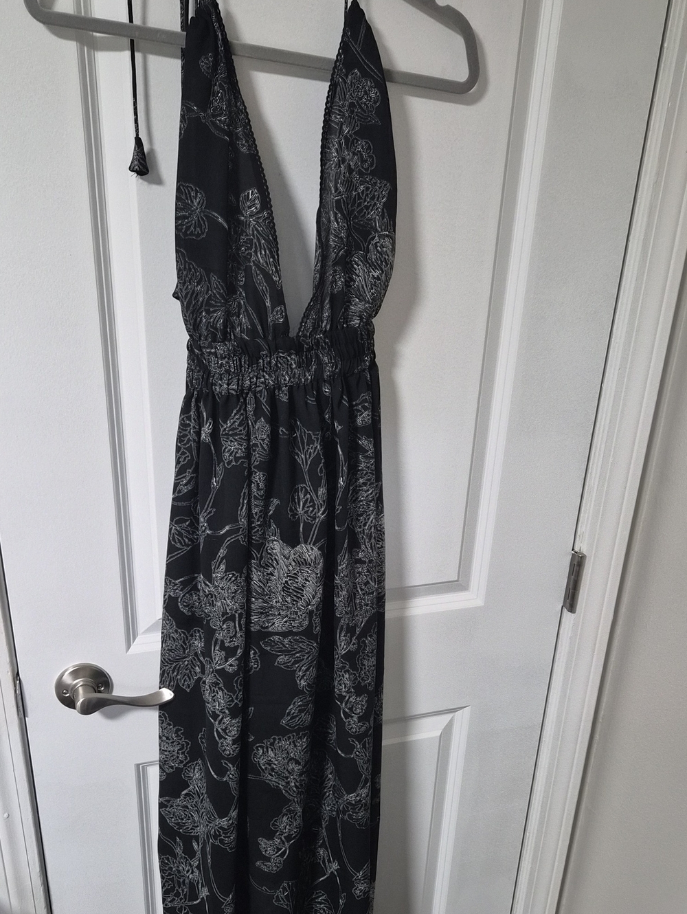 Plunge Neck Black Floral Maxi Dress